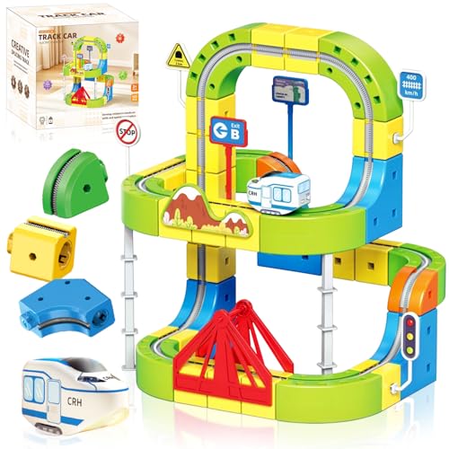 Batorisy Magnetic Electric Train Track Set 3D GravityDefying Flexible Race Track Building Toy with Motorized Train Road Signs DIY Educational DIY Construction Gift for Boys Girls Ages 310 125PCS - Image 1