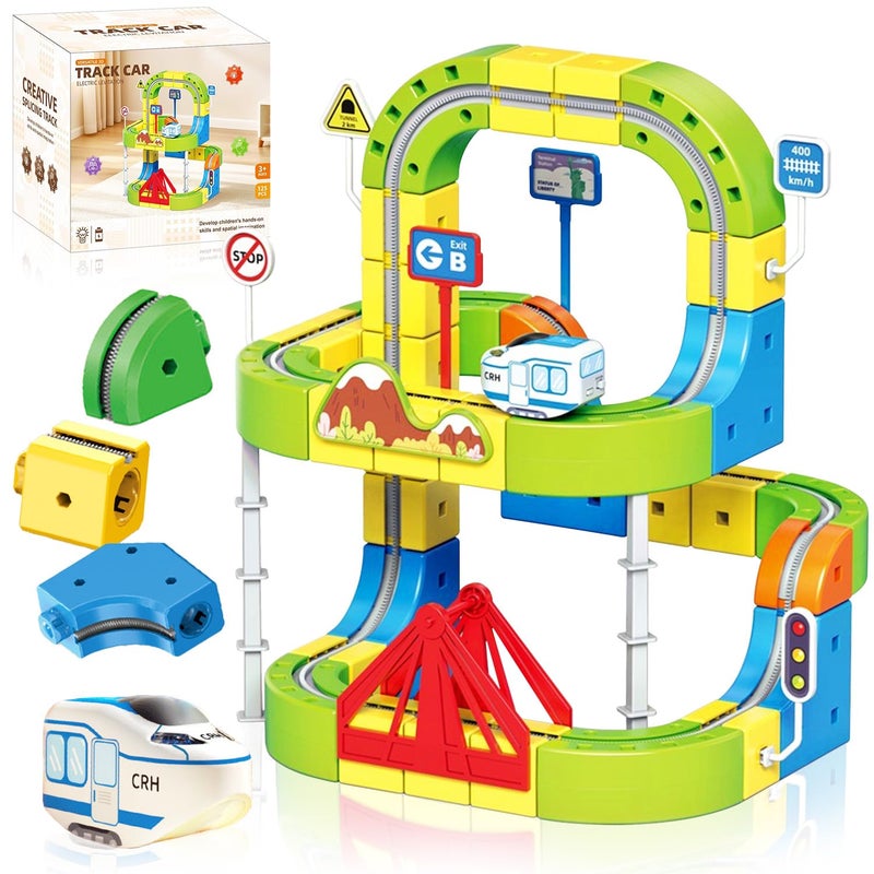 Batorisy Magnetic Electric Train Track Set 3D GravityDefying Flexible Race Track Building Toy with Motorized Train Road Signs DIY Educational DIY Construction Gift for Boys Girls Ages 310 125PCS - Image 3
