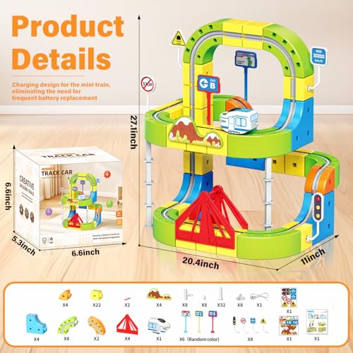 Batorisy Magnetic Electric Train Track Set 3D GravityDefying Flexible Race Track Building Toy with Motorized Train Road Signs DIY Educational DIY Construction Gift for Boys Girls Ages 310 125PCS - Image 5
