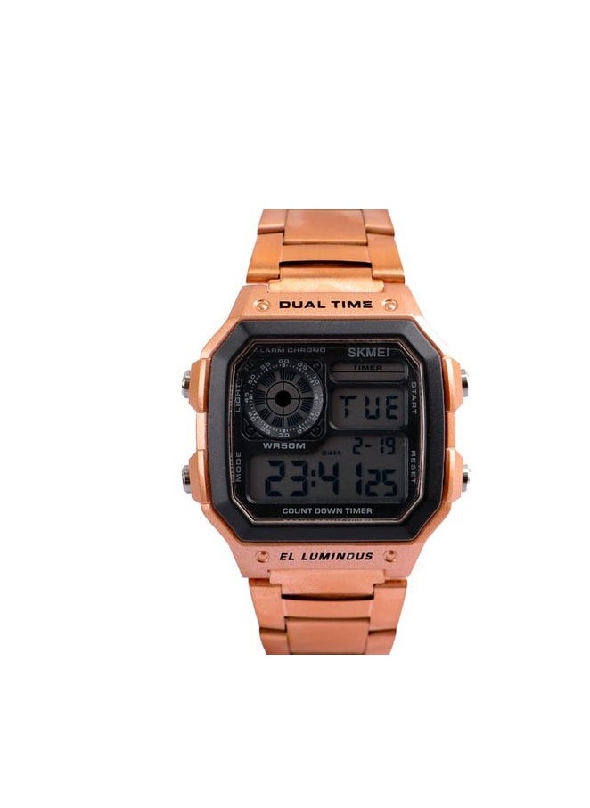 SKMEI Skmei Men’s Casual Digital Watch - Rose Gold Band Stainless Steel Band  - Image 2
