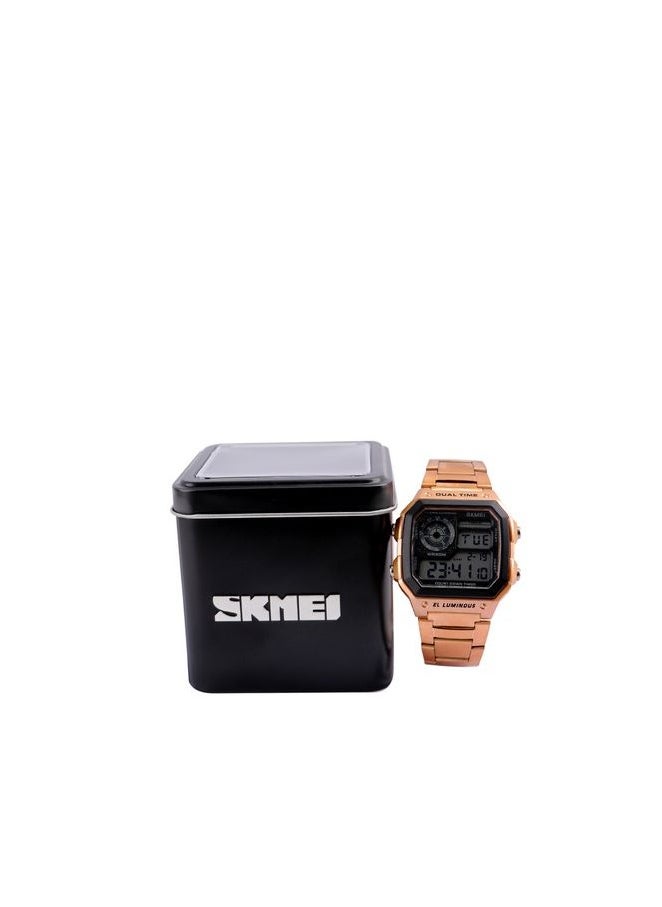 SKMEI Skmei Men’s Casual Digital Watch - Rose Gold Band Stainless Steel Band  - Image 3