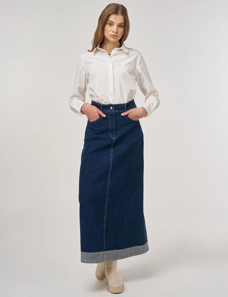 Kayra تنورة جينز مقسمة باللون الكحلي