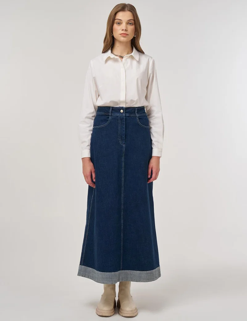 Kayra تنورة جينز مقسمة باللون الكحلي