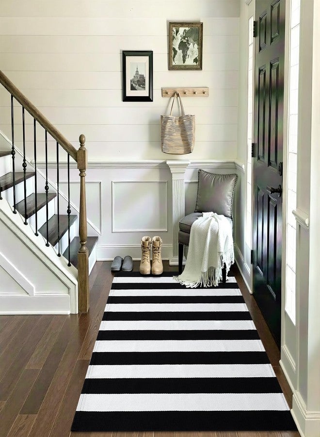 OLANLY Black and White Striped Rug 3' x 5' - Washable Cotton Indoor Outdoor Doormat for Front Door, Entryway, Kitchen, Porch, Patio Decor - Image 5