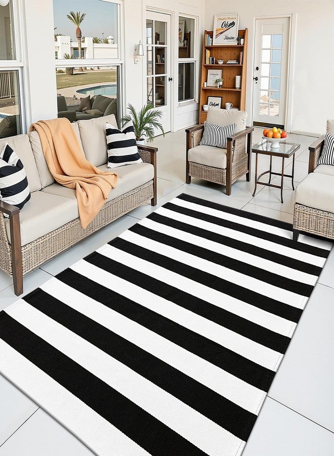 OLANLY Black and White Striped Rug 3' x 5' - Washable Cotton Indoor Outdoor Doormat for Front Door, Entryway, Kitchen, Porch, Patio Decor - Image 3