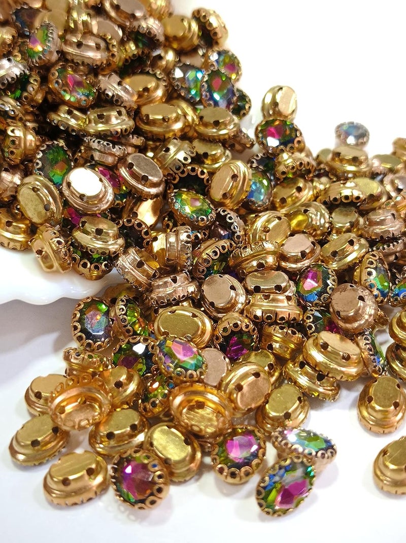 LECRAFT Jewellery Making Sew On RhinestoneClipstone Oval Pack of 10pc 810 Multi AB - Image 2