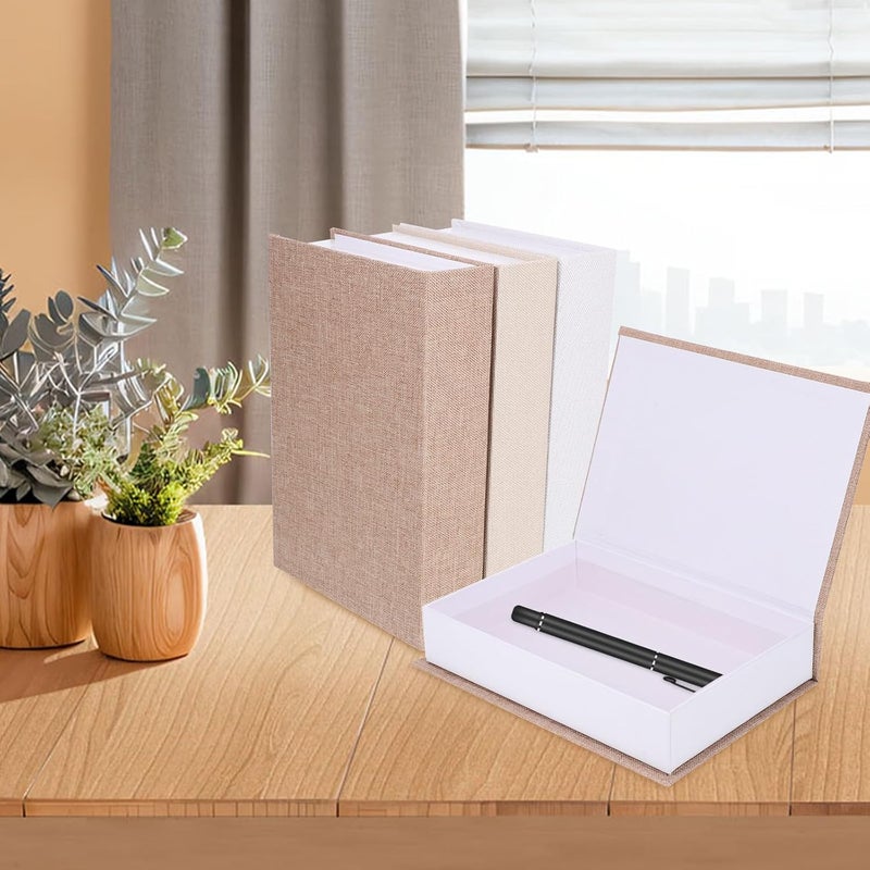3pcs Linen Fake Book Boxes Decorative Book Shaped Storage Organizer with Lid, Simulation Bookshelf Prop for Home Office Shelf Décor, White Beige Khaki - Image 5
