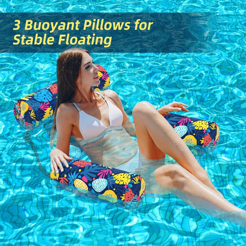 Sunikko X Pool Floats Adult, 2 Packs Fabric Inflatable Hammock Pool Lounge Chairs, Blow up Pool Floats for Adults, Hawaii Flower Pattern Floats for Pool Floating, Party Summer Water Beach Lake Fun - Image 3