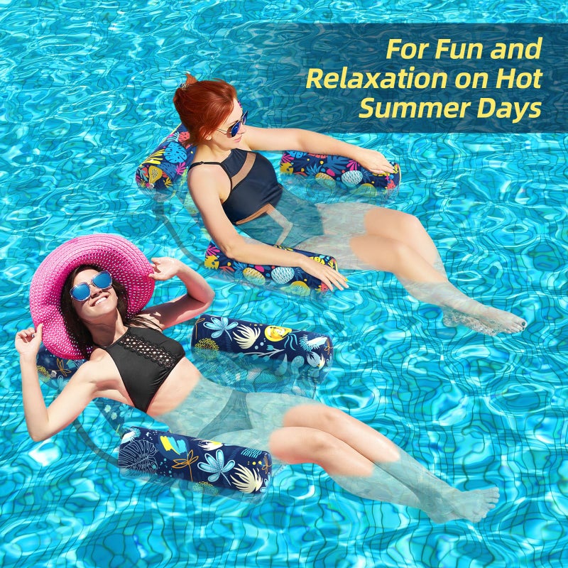 Sunikko X Pool Floats Adult, 2 Packs Fabric Inflatable Hammock Pool Lounge Chairs, Blow up Pool Floats for Adults, Hawaii Flower Pattern Floats for Pool Floating, Party Summer Water Beach Lake Fun - Image 5