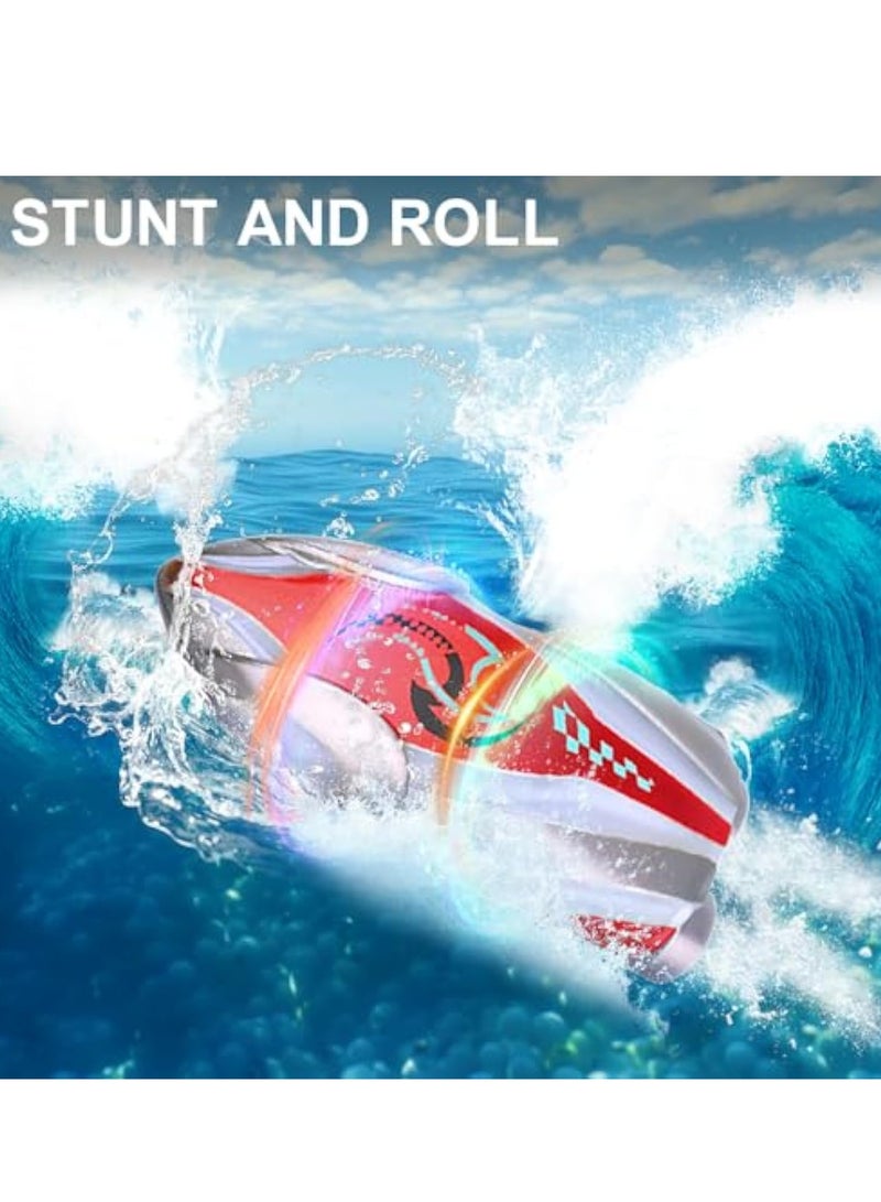 SOLARAE Mini Remote Control Boat, Fast RC Boat, with Bright Light, Outdoor Adventure Electric RC Racing Boats, with Stunt and Roll, Multideirection and Adjustable Speeds for Pools, Baths, Lakes - Image 2