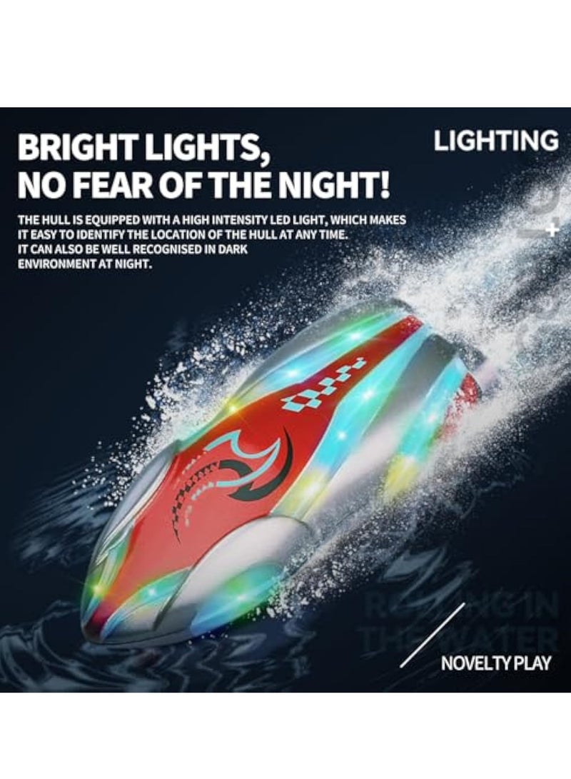 SOLARAE Mini Remote Control Boat, Fast RC Boat, with Bright Light, Outdoor Adventure Electric RC Racing Boats, with Stunt and Roll, Multideirection and Adjustable Speeds for Pools, Baths, Lakes - Image 4