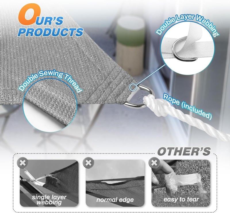 Tang 12' x 14' Sun Shade Sail Rectangle Outdoor Canopy UV Block Sunshades for Patio, Square Shade Cloth for Backyard Porch Deck Garden Pergola Cover, Gray - Image 3