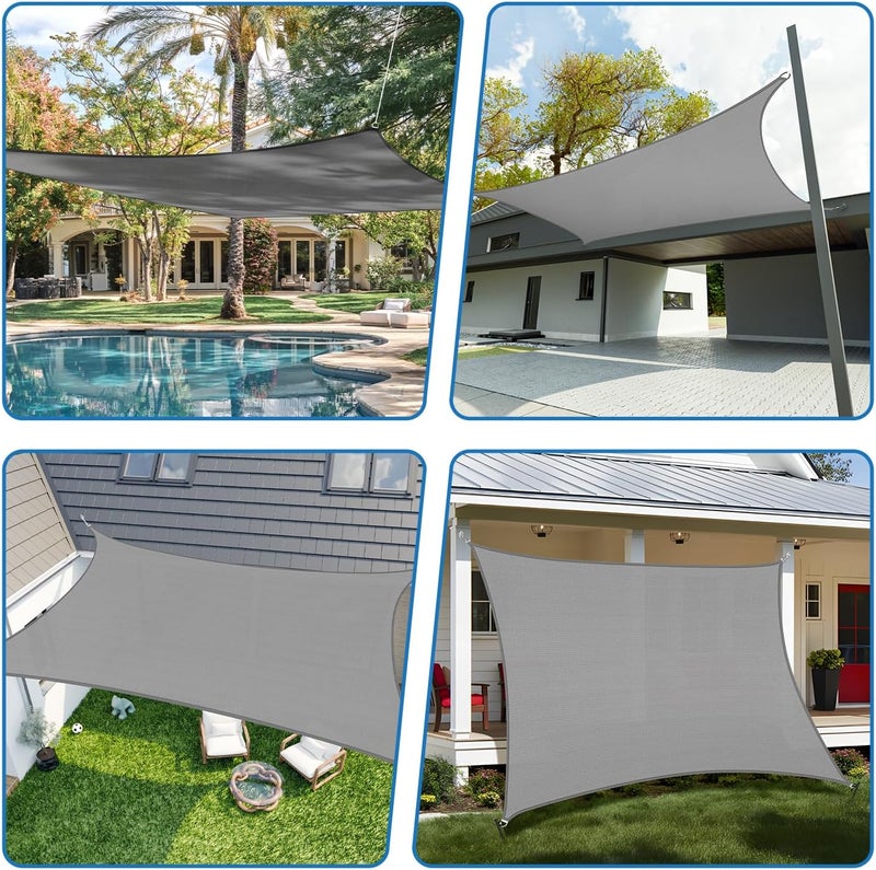 Tang 12' x 14' Sun Shade Sail Rectangle Outdoor Canopy UV Block Sunshades for Patio, Square Shade Cloth for Backyard Porch Deck Garden Pergola Cover, Gray - Image 2