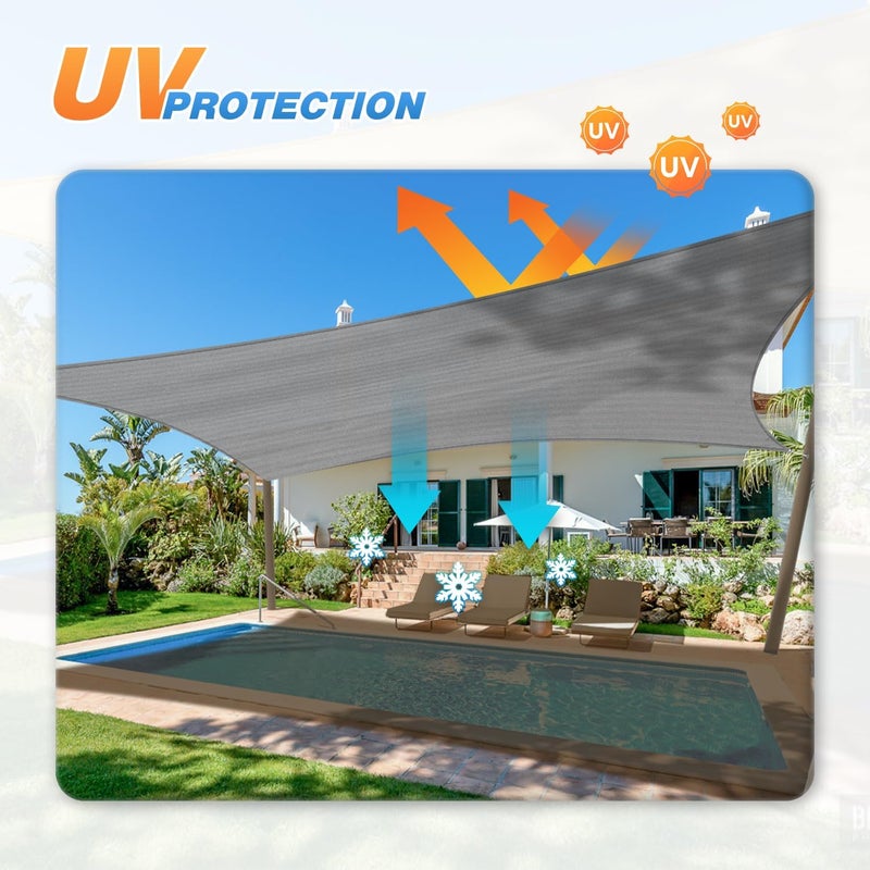 Tang 12' x 14' Sun Shade Sail Rectangle Outdoor Canopy UV Block Sunshades for Patio, Square Shade Cloth for Backyard Porch Deck Garden Pergola Cover, Gray - Image 4