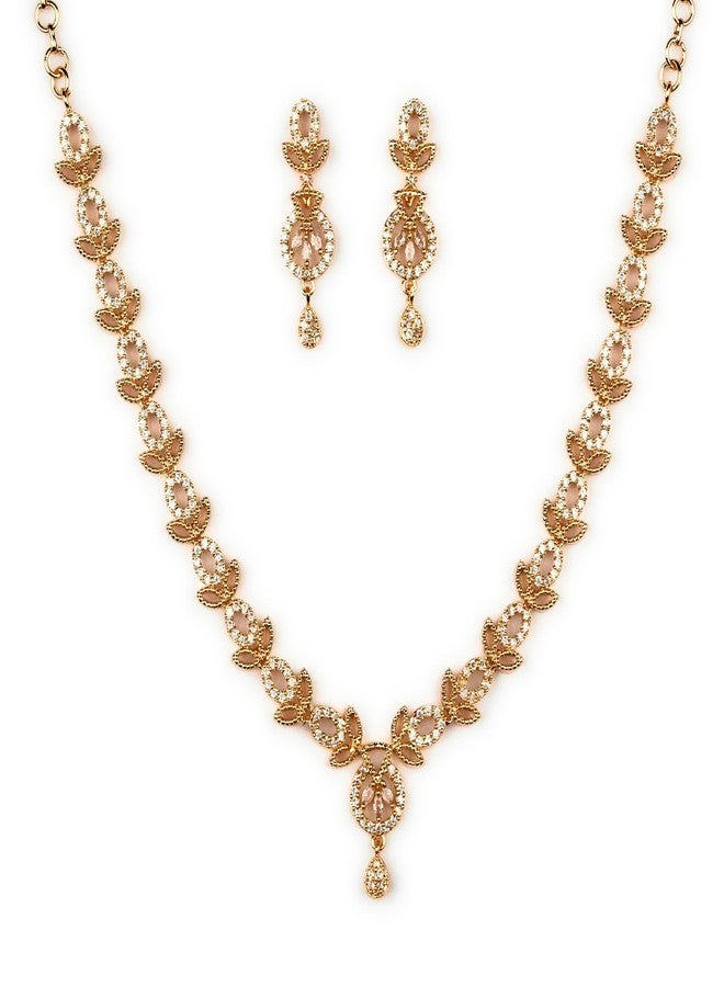 Sasitrends Full White American Diamond Micro Gold-Plated Necklace and Earring Set for Women & Girls - Image 1