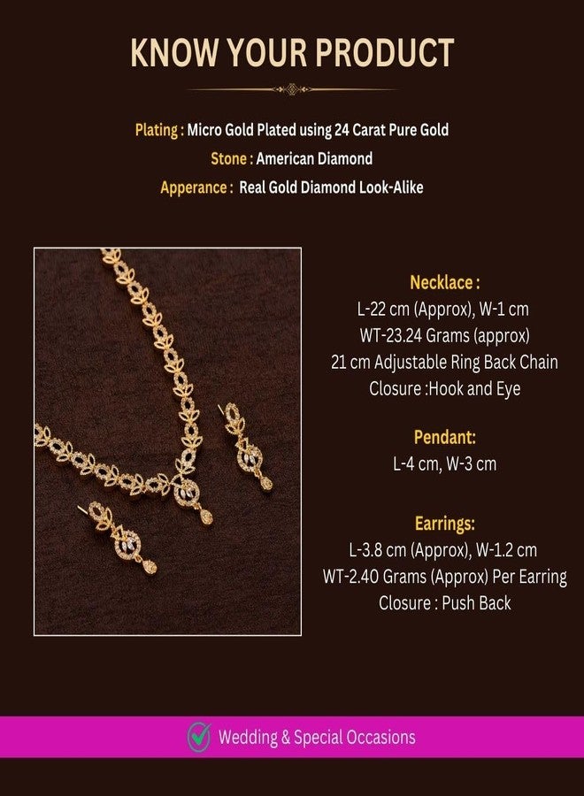 Sasitrends Full White American Diamond Micro Gold-Plated Necklace and Earring Set for Women & Girls - Image 2