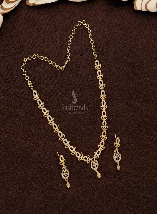 Sasitrends Full White American Diamond Micro Gold-Plated Necklace and Earring Set for Women & Girls - Image 3