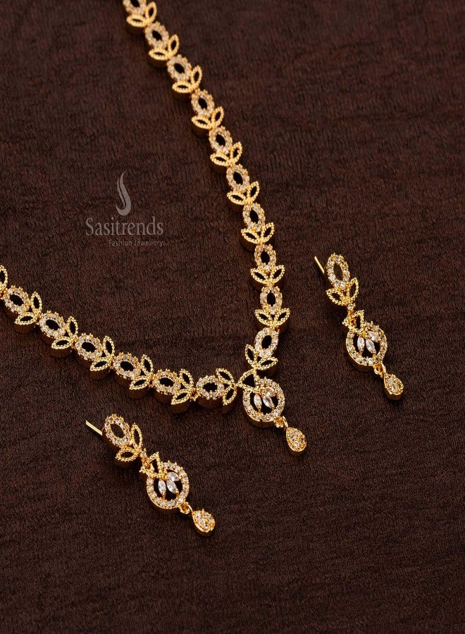 Sasitrends Full White American Diamond Micro Gold-Plated Necklace and Earring Set for Women & Girls - Image 4