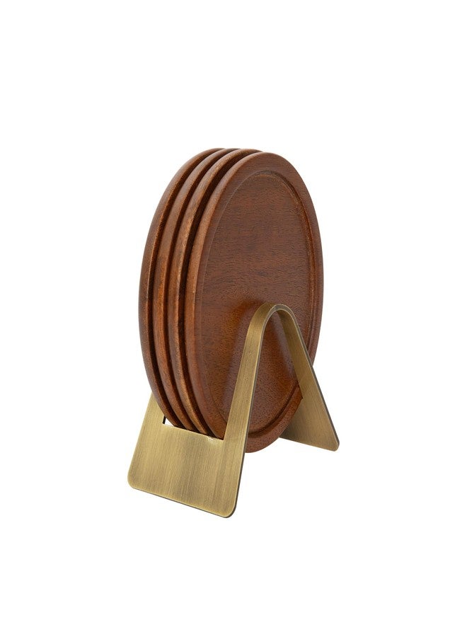 Ellementry Wooden Coaster Set with Holder –Set of 4 Handcrafted Drink Coasters for Table Protection – Premium Round Design – Sturdy Bar Accessories for Coffee Table & Desk - Image 1
