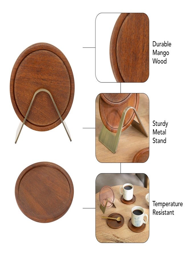 Ellementry Wooden Coaster Set with Holder –Set of 4 Handcrafted Drink Coasters for Table Protection – Premium Round Design – Sturdy Bar Accessories for Coffee Table & Desk - Image 3