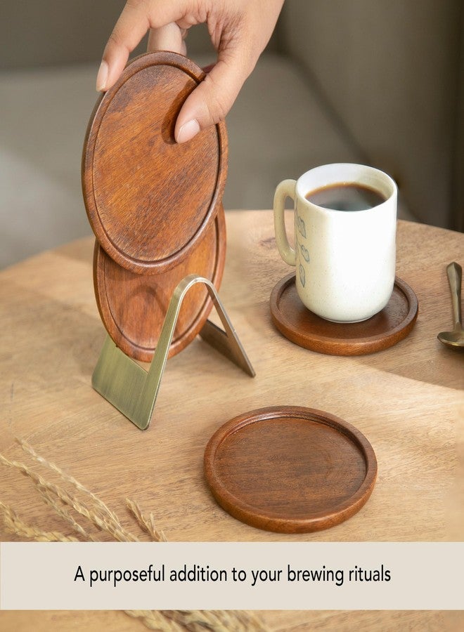 Ellementry Wooden Coaster Set with Holder –Set of 4 Handcrafted Drink Coasters for Table Protection – Premium Round Design – Sturdy Bar Accessories for Coffee Table & Desk - Image 2