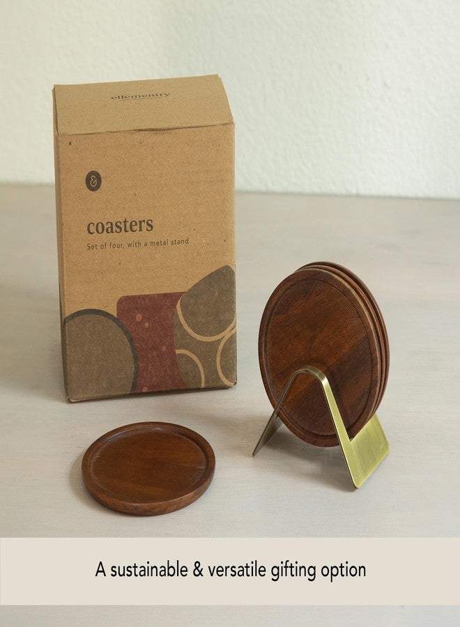 Ellementry Wooden Coaster Set with Holder –Set of 4 Handcrafted Drink Coasters for Table Protection – Premium Round Design – Sturdy Bar Accessories for Coffee Table & Desk - Image 4