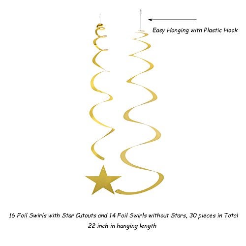 Adeer Gold Twinkle Stars Swirls Decorations Shiny Metallic Hanging Stars Garland Wedding Favors Birthday Baby Shower Party Decorations, 30 pcs - Image 3