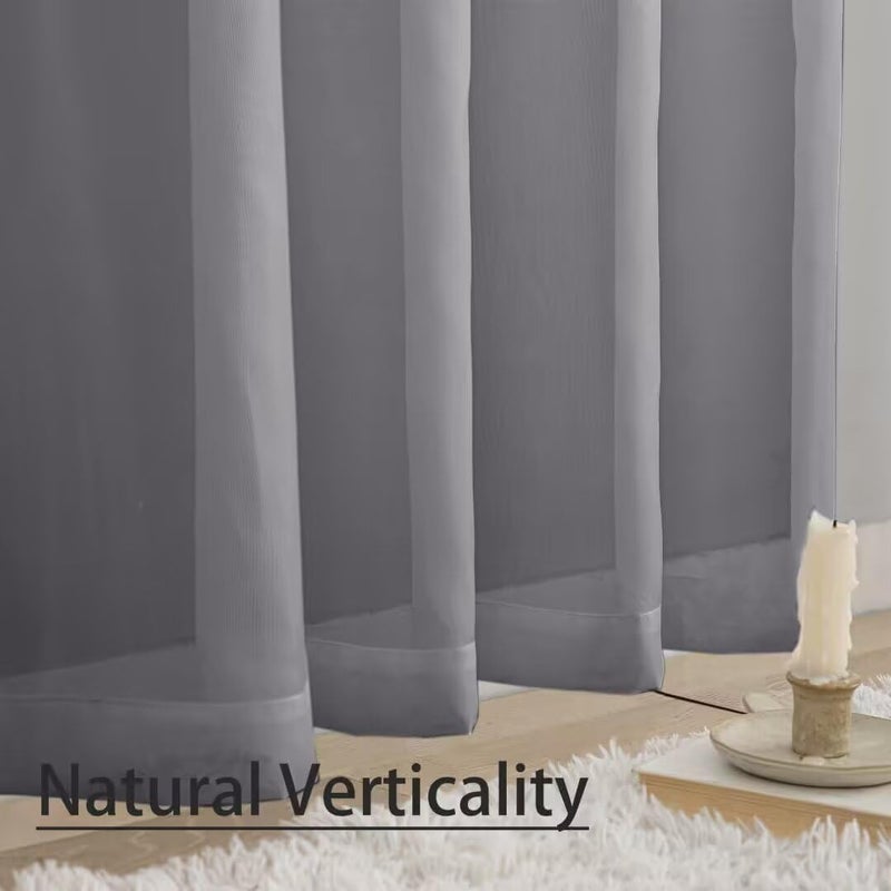 Karseteli Semi Voile Sheer Curtains 108 Inches Long 2 Panels Rod Pocket Window Treatment for Living Room Bedroom Dining Room(Grey 52"" W x 108"" L) - Image 5