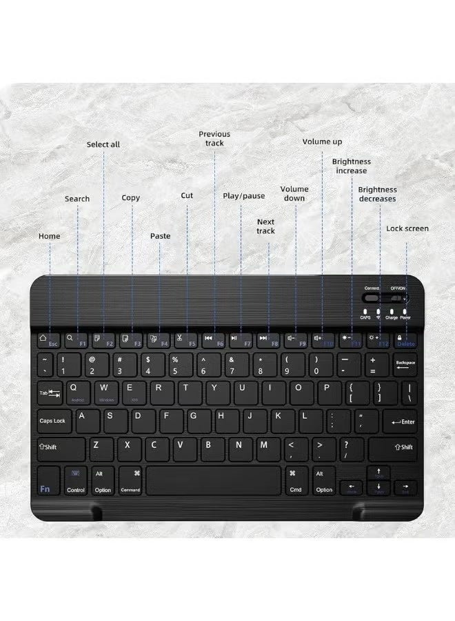 Wireless Keyboard, Mini Portable Bluetooth Keyboard, Ultra Slim Quiet Ergonomic Keyboard with Rechargeable Battery for iOS, Android and Windows - Black - Image 4