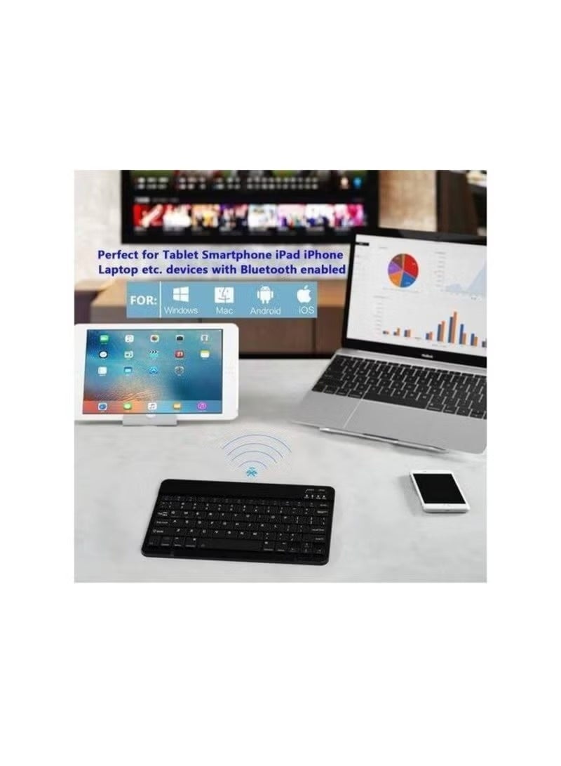 Wireless Keyboard, Mini Portable Bluetooth Keyboard, Ultra Slim Quiet Ergonomic Keyboard with Rechargeable Battery for iOS, Android and Windows - Black - Image 5