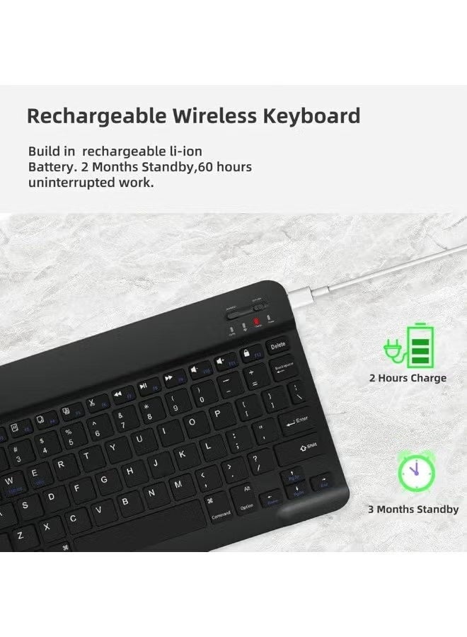 Wireless Keyboard, Mini Portable Bluetooth Keyboard, Ultra Slim Quiet Ergonomic Keyboard with Rechargeable Battery for iOS, Android and Windows - Black - Image 3
