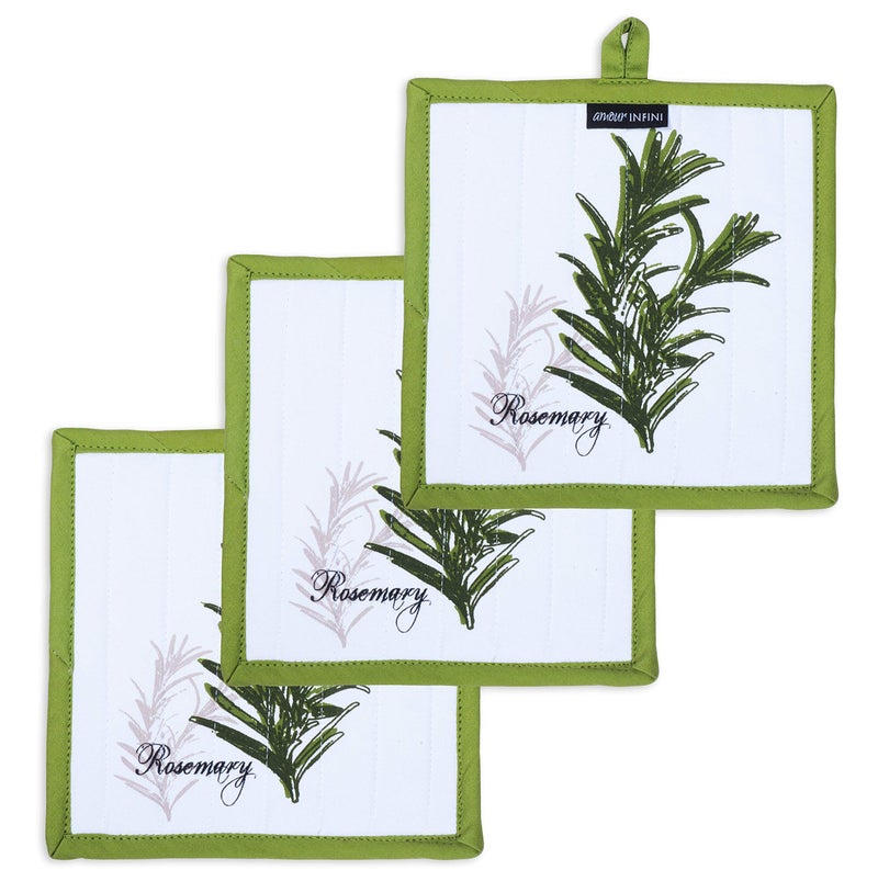 AMOUR INFINI AMOUR INFINI Pot Holders Heat Resistant Cotton Set of 3 Nonslip 8x8 Inch Hot Pads for Kitchen BBQ Baking  Cooking with Hanging Loops Herb Garden 