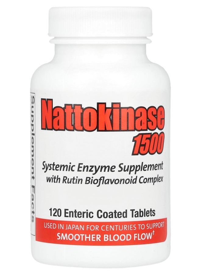 Naturally Vitamins Nattokinase 1500 Systemic Enzyme Supplement 120 Enteric Coated Tablets 