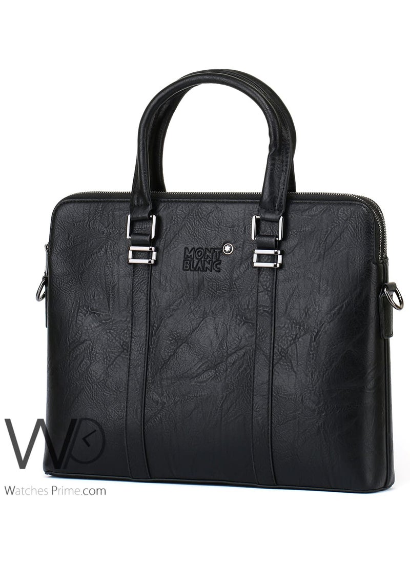 Business Montblanc Leather Briefcase Black Handbag