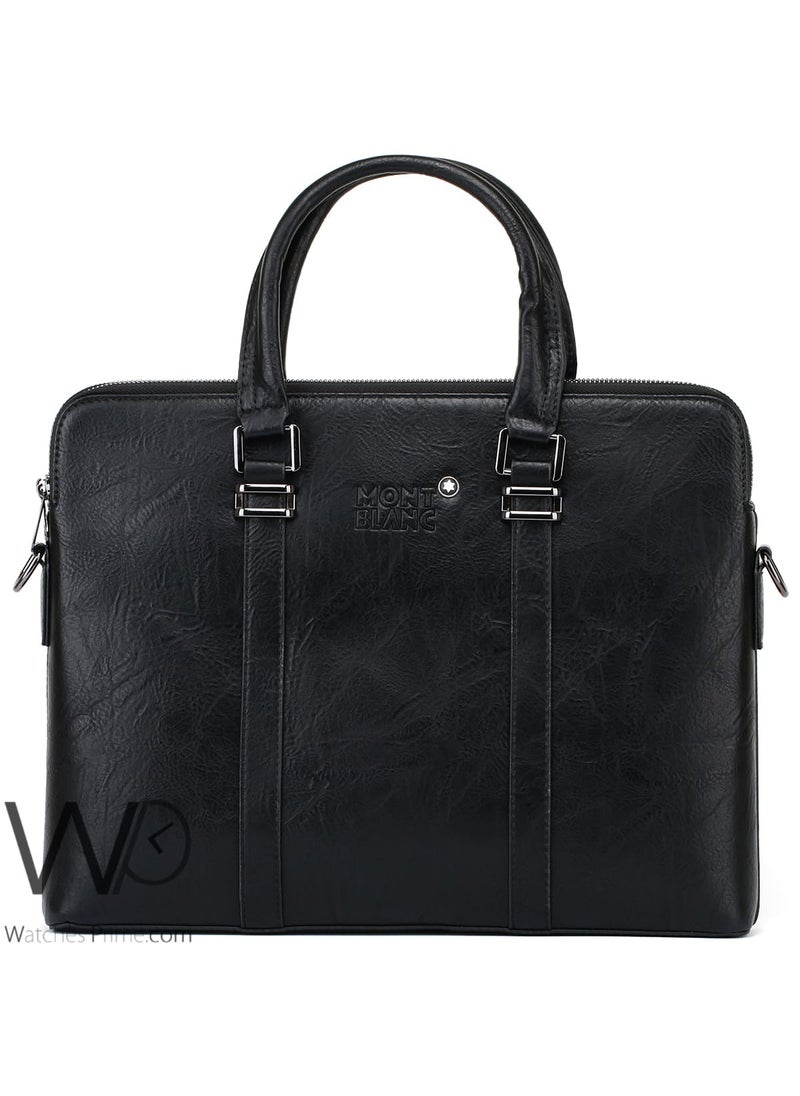 Business Montblanc Leather Briefcase Black Handbag