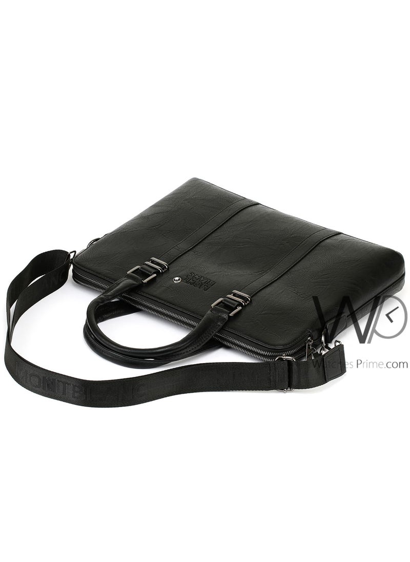 Business Montblanc Leather Briefcase Black Handbag