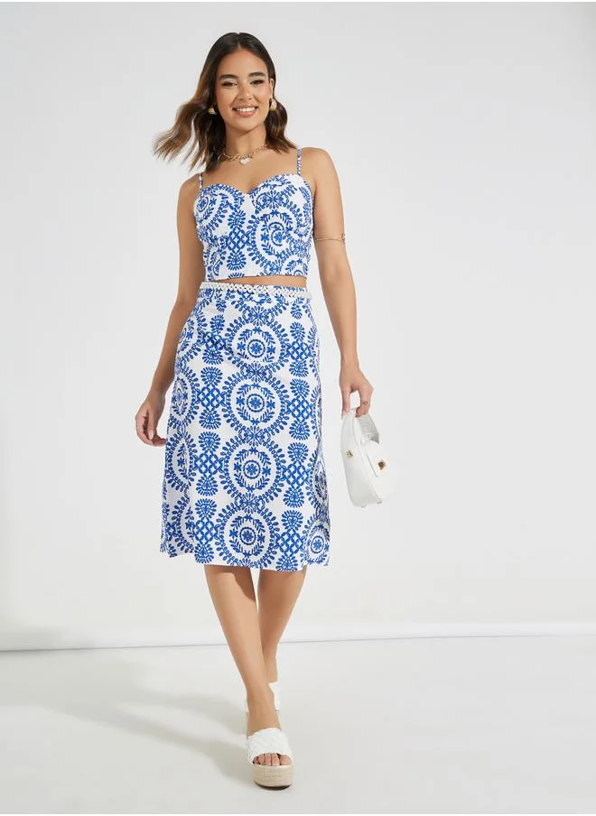 Styli All Over Print Straight Fit Midi Skirt