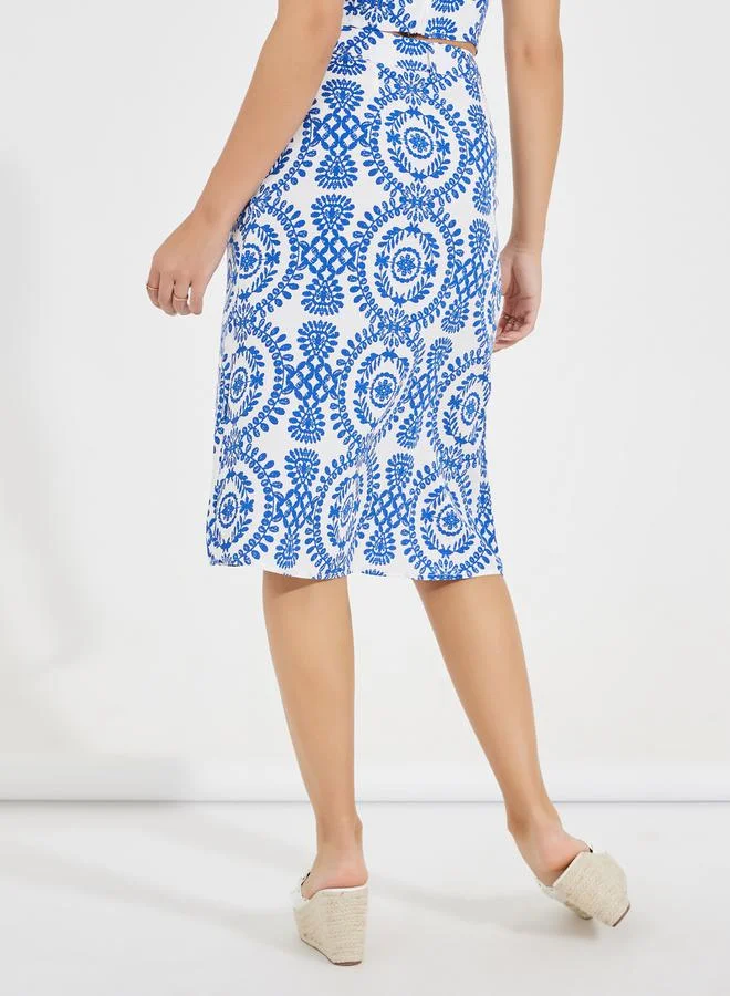 Styli All Over Print Straight Fit Midi Skirt