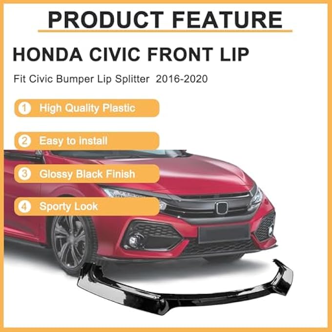 DIBON AUTO 3Pcs Glossy Black Front Bumper Lip Splitter for 2016-2020 Honda Civic Bumper Body Kit Protection Splitter Spoiler - Image 5