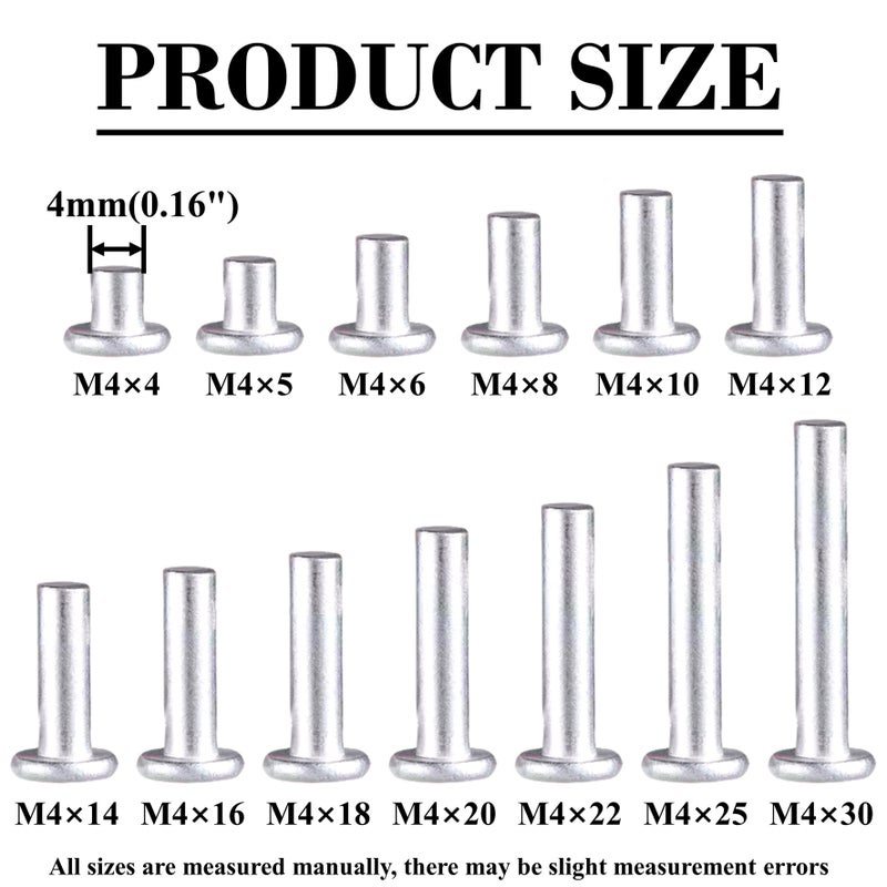 650pcs M4 Flat Head Solid Rivets Assortment Kit with Plastic Box 13 Sizes - Image 2