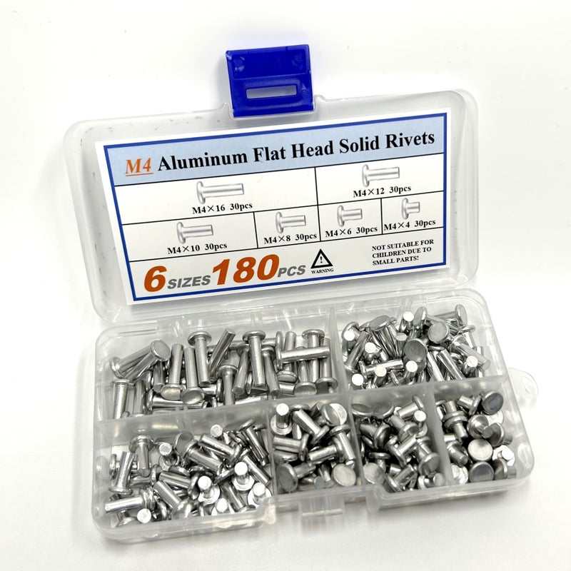650pcs M4 Flat Head Solid Rivets Assortment Kit with Plastic Box 13 Sizes - Image 1