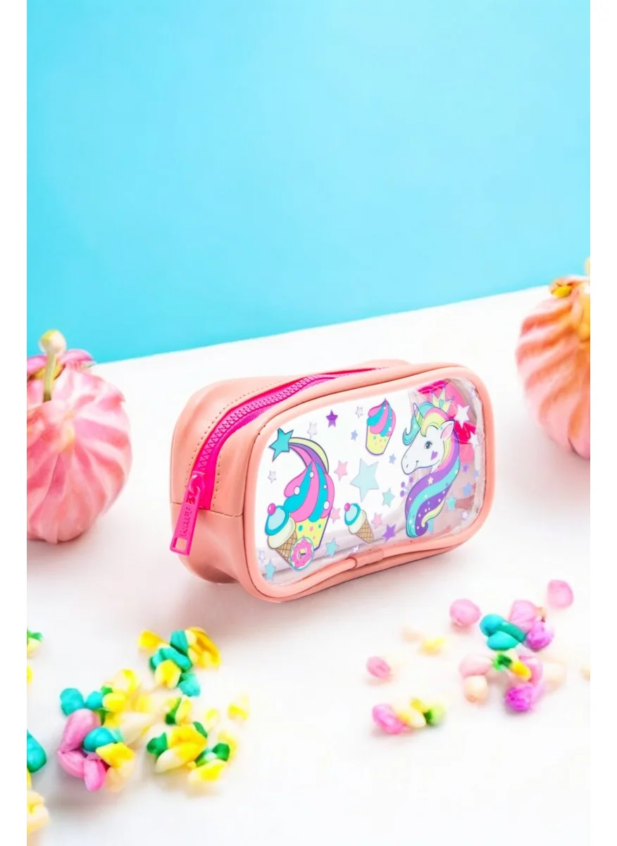 Kaff 01112 Pink Color Unicorn Patterned Transparent Waterproof Single Compartment Pencil Case