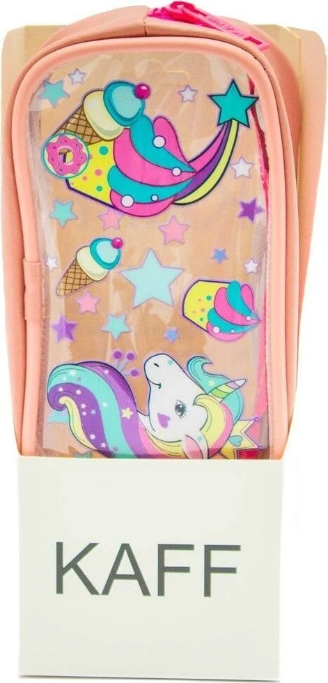 Kaff 01112 Pink Color Unicorn Patterned Transparent Waterproof Single Compartment Pencil Case