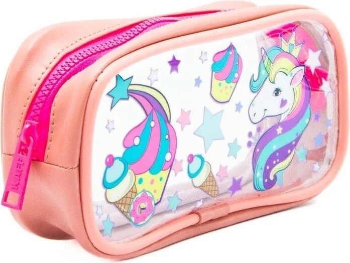 Kaff 01112 Pink Color Unicorn Patterned Transparent Waterproof Single Compartment Pencil Case