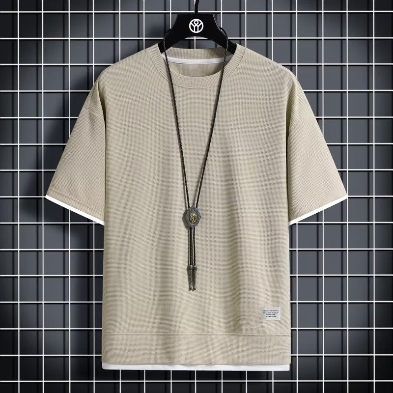 Men'S Summer Waffle Short-Sleeve T-Shirt With Custom Print And Round Neck - Image 1