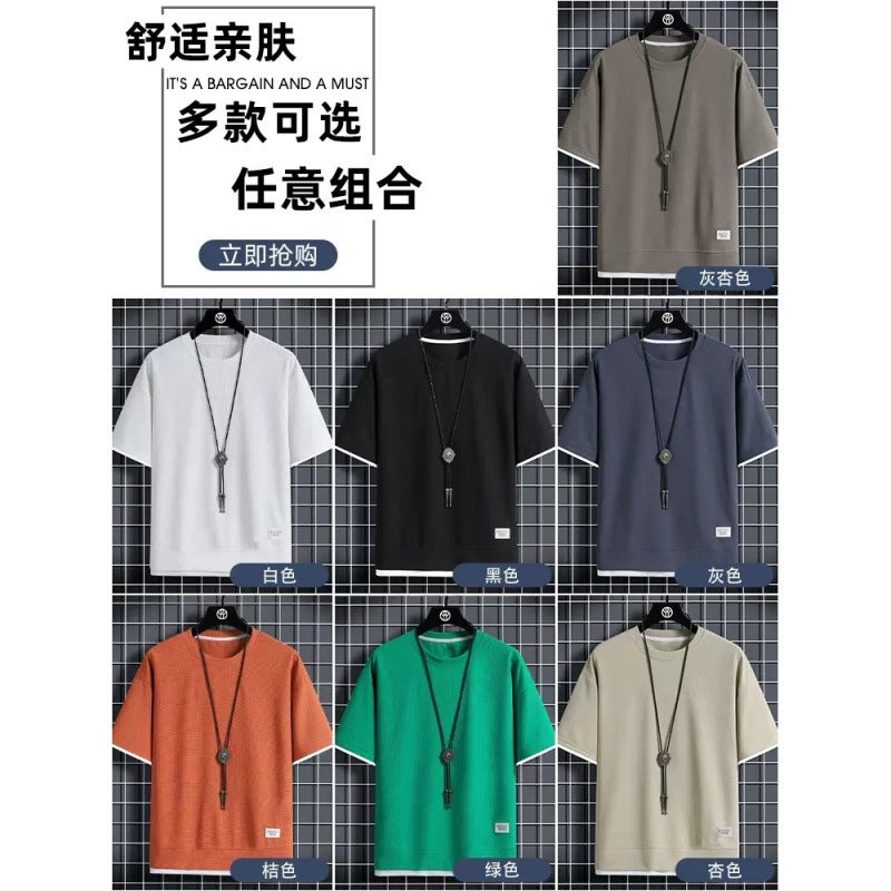 Men'S Summer Waffle Short-Sleeve T-Shirt With Custom Print And Round Neck - Image 4