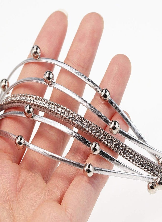 Suyi Women Wrap Bracelet Multilayered Leather Braided Bangle Wrist Cuff Bangles with Magnetic Buckle Silver1 - Image 3