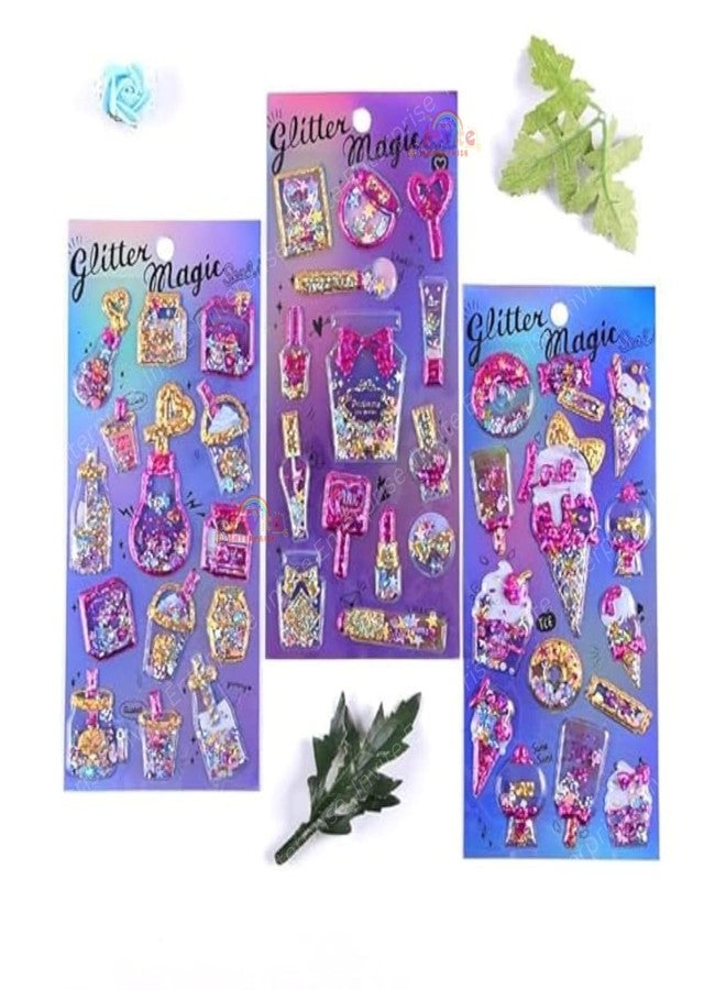 Funspark Smile Glitter Magic Seal 12 Sheet 3D Puffy Sticker Set – Kawaii Shaker Glitter Self-Adhesive Waterproof Stickers for Kids Scrapbook, Diary, Phone & DIY Crafts - Image 4