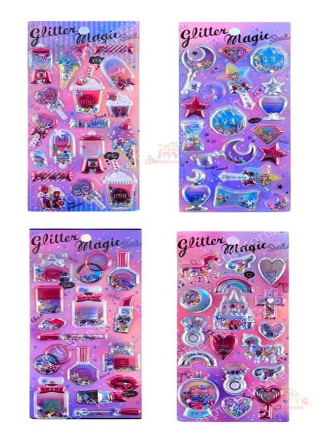 Funspark Smile Glitter Magic Seal 12 Sheet 3D Puffy Sticker Set – Kawaii Shaker Glitter Self-Adhesive Waterproof Stickers for Kids Scrapbook, Diary, Phone & DIY Crafts - Image 1