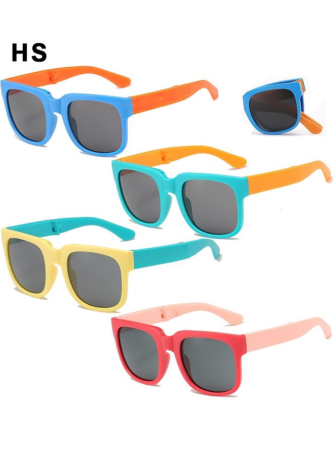 HS 4 Packs Kids Sunglasses, Kids Polarized Sunglasses With Foldable Toddler Sunglasses & UV400 Polarized Protection, Scratch-Resistant Travel-Ready Design For Outdoor, Beach & Everyday Wear - Image 1